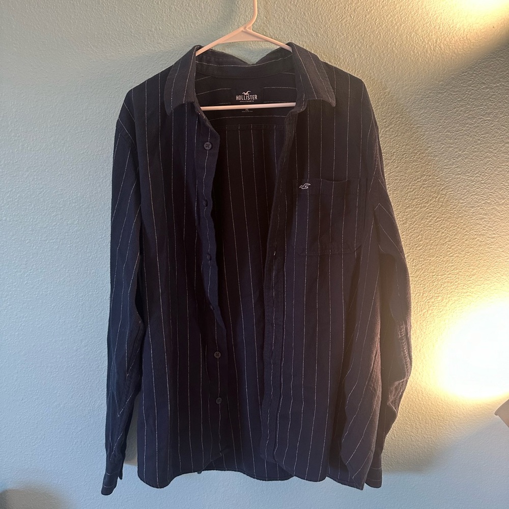 Hollister Navy White Stripe Flannel XL